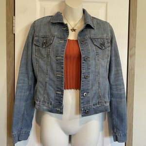 Freestyle Revolution Distressed Denim Jacket  Medium Wash Size M Boho Grunge